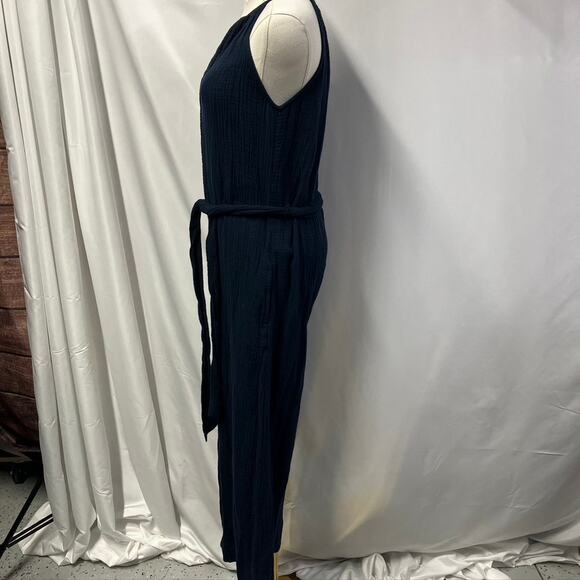 Gap V-neck Crinkle Cotton Jumpsuit Womens 00 Navy Blue New Spring Summer classic - Picture 6 of 13